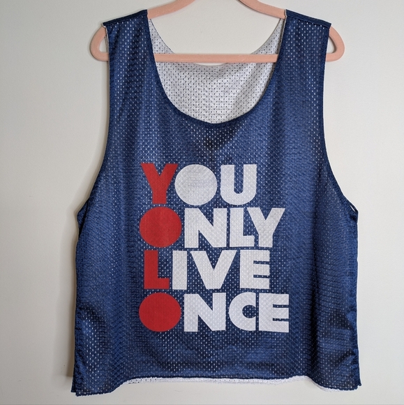 Sporty Y2K Mesh "YOLO" Slogan Jersey – Blue & Red Unisex - Picture 2 of 8